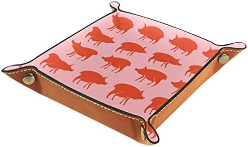 Porcos da fazenda Padrão de fundo rosa Principal Microfibra de couro Bandeja de armazenamento de bandeja de mesa