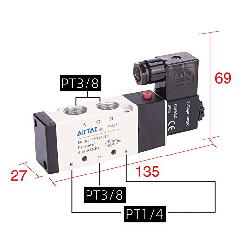 Válvula de ar solenóide pneumática de Woljay 4V310-10 AC 110V PT 3/8 2 Posição 5 Vias normalmente fechadas