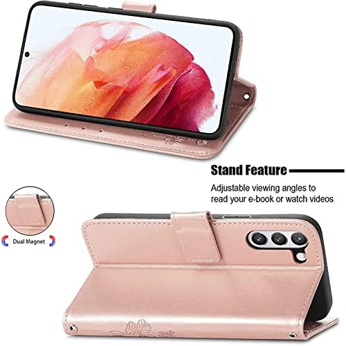 Para o caso Samsung Galaxy S21 Plus, Galaxy S21 Plus Carteira Caso de proteção de couro com estoque Lucky Flowers Folio Magnetic com caixa de Kickstand Case para Samsung Galaxy S21 Plus Rose Gold