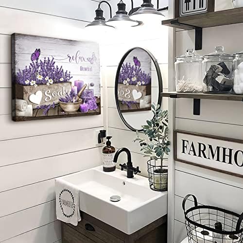 Decoração do banheiro Art Farmhouse Celas roxas e pintura de flores de lavanda Impressão em tela impressões prontas para