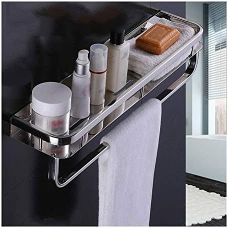 Prateleira do banheiro de Zhanmam com barra de toalhas, aço inoxidável perfuração de parede montada no chuveiro cesto de caddies de armazenamento para cozinha 40 ~ 60cm 0118
