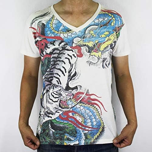 Trabalho japonês tatuagem contemporânea dragão dragão tigre yakuza homens brancos camiseta wk182 ​​tamanho grande