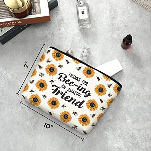 Decohim Inspirational Best Friend Makeup Bag Bag Cosmetic Bee Gunflower Gifts Agradecendo presentes de amizade para mulheres amigas irmãs mãe tia besties bff enfermeira aniversário apreciação natal