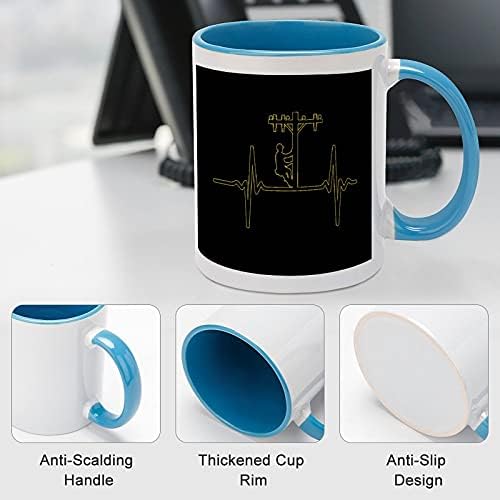 Caneca de café cerâmica de beisebol com batimentos cardíacos com cor dentro e manusear xícara de chá para homens homens azuis