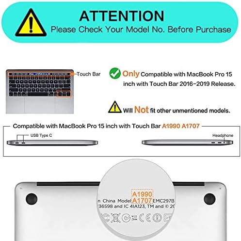 Mosis Compatível com MacBook Pro 15 polegadas Case 2019 2018 2017 Release A1990 A1707 com barra de toque, capa de casca dura de plástico e capa do teclado e protetor de tela e bolsa de armazenamento, cinza de rocha