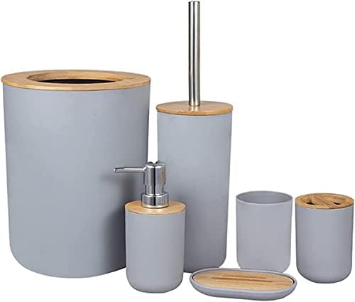 Escova de vaso sanitária e conjunto de suporte, escova de vaso sanitário lixo xícara de copo de bambu Acessórios para banheiros de madeira de banheira Dispensador de sabonete de cozinha Bancada de banheira independente banheiro banheiro do banheiro (colorir: