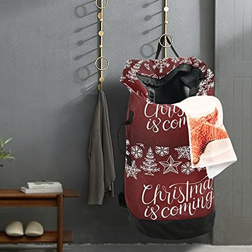 Bola de lavanderia de floco de neve de Natal Backpack de lavanderia pesada com alças e alças de ombro Viagem Bolsa de roupas com tração de tração Dirty Dirt