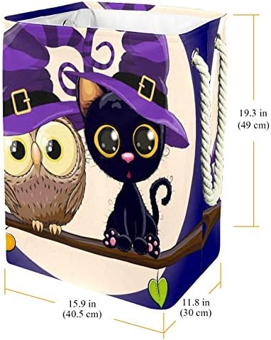 Halloween Cartão de Halloween Black Kitten and Owl em um ramo 300d Oxford PVC Roupas à prova d'água cesto de roupa