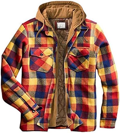 Camisetas de jaquetas acolchoadas de Zdfer para homens, outono com capuz de inverno com zíper checado casaco grosso xadrez solto