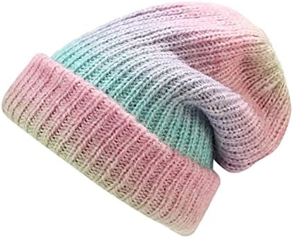 Chapéu de malha para mulheres com pom pom s chapéu quente grossa tricotar chapéus arco -íris macio touch grossa de malha de malha para frio