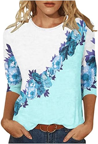 Camiseta da blusa para mulheres de verão outono 3/4 manga 2023 roupas de moda de moda de pescoço de algodão casual casual