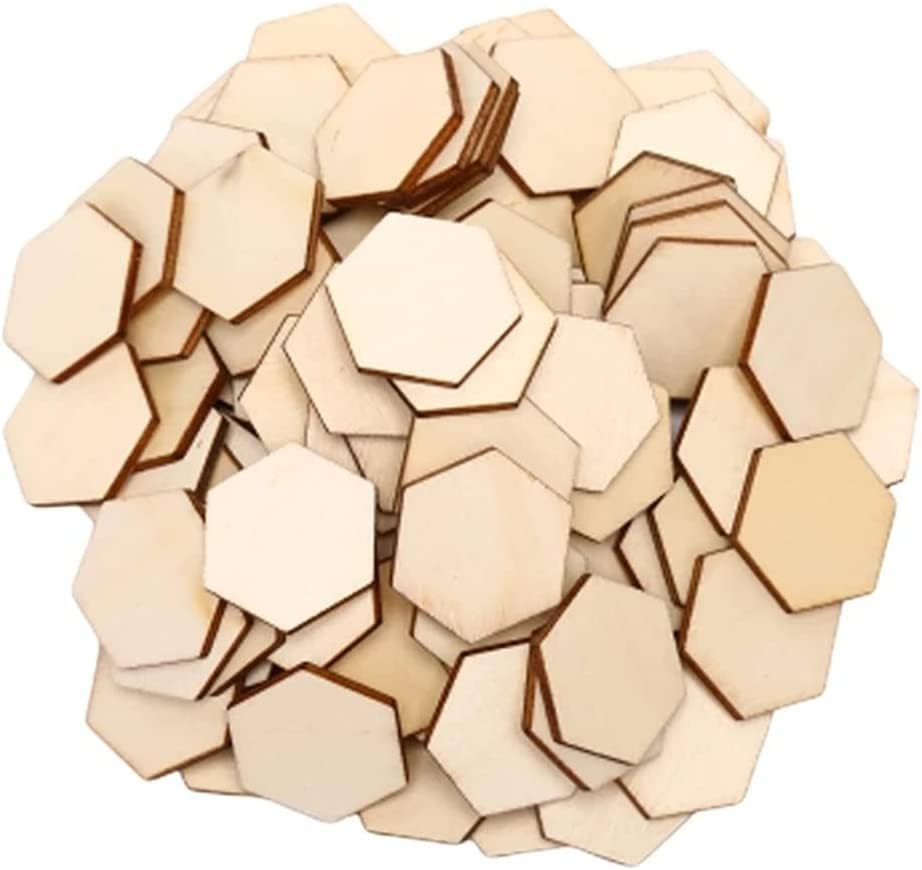 Ornamentos de madeira Moneyn, fatias de madeira, ornamentos pendentes, lascas de madeira hexagonal de 100pcs, recortes de madeira