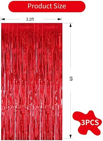 Toniful 3pcs Red Metallic Tinsel Finge Cortinas, 3,28 pés x 6,56ft Booth Props.glitter String Fladers Fladers para as