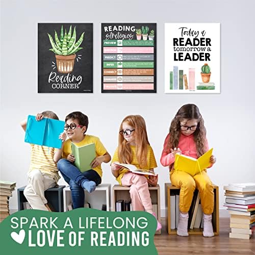 6 Cartazes de leitura de cactos para decorações da biblioteca da sala de aula para a escola - Posters de leitura para