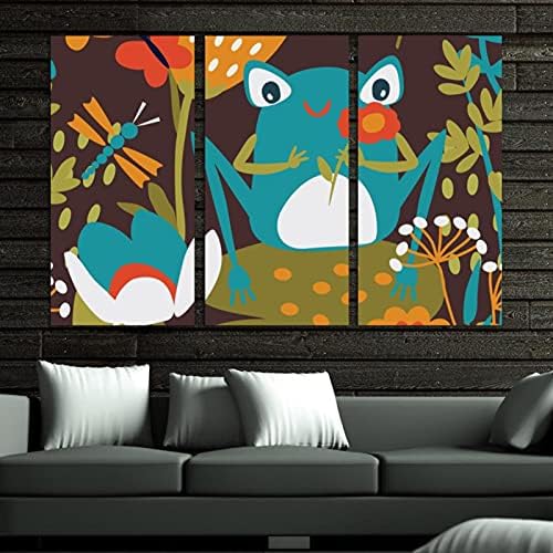 Arte de parede para sala de estar, pintura a óleo sobre tela grande emoldurada Floral Frog Dragonfly obras de arte para