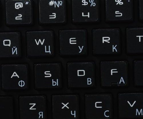 Etiquetas russas de teclado de maçã cirílica com letras brancas sobre fundo transparente para desktop, laptop e caderno