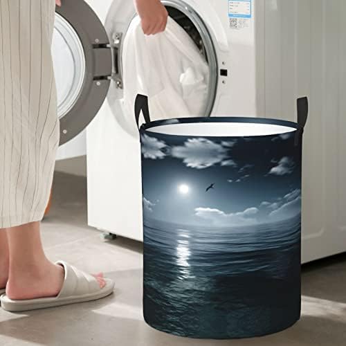 Impressão da lua marinha cesta de lavanderia grande com alça cesto de lavanderia à prova de água dobrável para quarto,