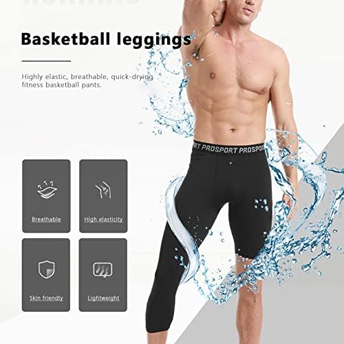 HotFiary 2 Pack Men's One Leg Compression Tights for Basketball 3/4 Capri Pants Sports Sports Gym Athletic Base Camada