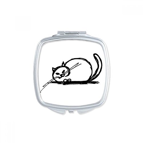 Curly pesado gato de linha louca espelho quadrado espelho portátil composição de bolso portátil de dupla face de vidro