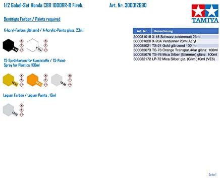 Tamiya 12690 1:12 Fork Conjunto Honda CBR 1000rr-R Fireb, réplica fiel, fabricação, plástico, artesanato, hobbies, colagem, kit