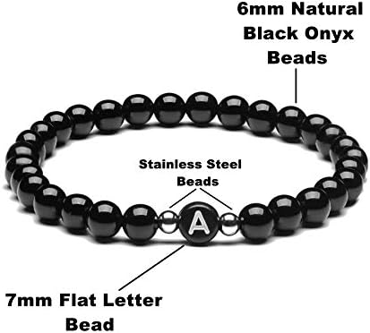 Migati Inicial Black Onyx Nome da letra Bracelet personalizada para homens homens casais ioga alívio do estresse elástico