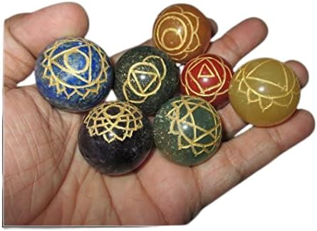 Requintado chakra gravado Gemstone Redond Ball Sphere Conjunto de terapia de cristal geometria platônica