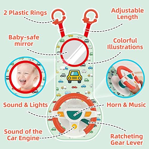 Covtoy Baby Car Seat Toys com volante, música, luzes e espelho fingir kit de maquiagem para crianças brinquedos para crianças de 3 a 5 anos