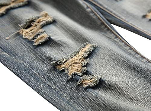 Jeans rasgados para homens angustiados destruídos com calças jeans de jeans reta de perna reta Hip Hop Jean com buraco