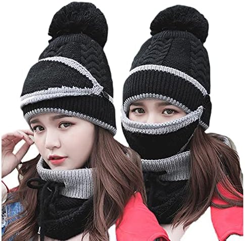 Elastic de inverno Elastic Soft Beanie Beanie Proteção de três peças Chapéu de cachecol de malha para homens e mulheres