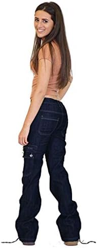 Jeans de perna larga para mulheres destacadas Flare Button Cargo Combat Plus Size Size Skinny calça calça