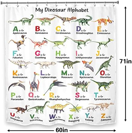Lghtyro dinossauro abc alfabet chuveiro cortina banheiro conjunto 60wx71h polegadas dino Dino Funny Educational Learning Banho