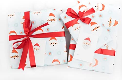 Papaco de Natal de Papai Noel de folga com fita e tags de presente de papel de embrulho de Santa - Conjunto de papel de embrulho