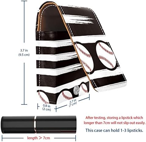 Mini Lipstick Case Baseball Bandeira Americana Lipstick Organizador com espelho, fechamento de botão Bolsa de cosméticos de couro de