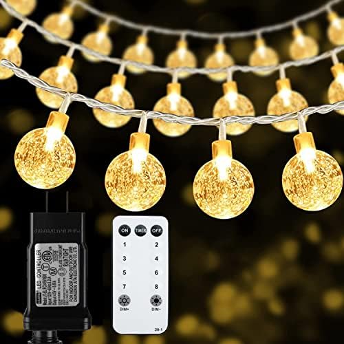 Luzes de cordas de cristal globo rathun 49 pés 100 LED 8 modos com luzes de fada remota e impermeabilizadas para o quarto de festas de festas externas para o jardim de casamento decoração de árvore de Natal, branco quente