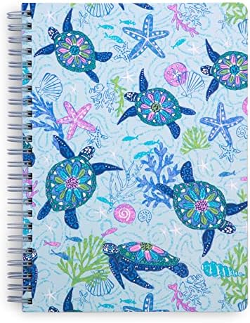 Vera Bradley Blue Mini Spiral Notebook, College governou o papel, 8,25 x 6,25 com bolso e 160 páginas revestidas, sonho de tartaruga