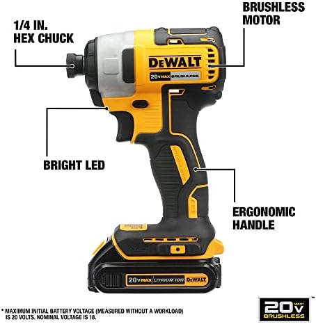 DeWalt 20V Max Impact Driver, 1/4 pol, sem fio, bateria e carregador incluídos