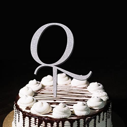 Monograma q bolo topper letter glitter prata personalizou qualquer cartas para decorações de aniversário de casamento