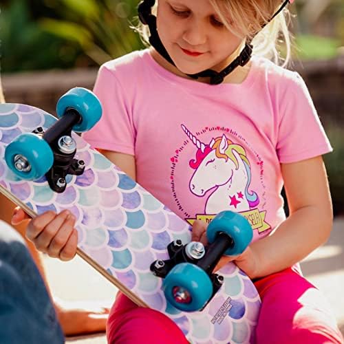 Kids Beginner Mini Skateboard de Rude Boyz - Aprenda skate em estilo - Mini Graphics Cool de Cruiser de madeira para meninos e meninas de 3 a 5 anos - 17 ”Deck, 54mm Wheels, Lightweight - Seguro e Durável