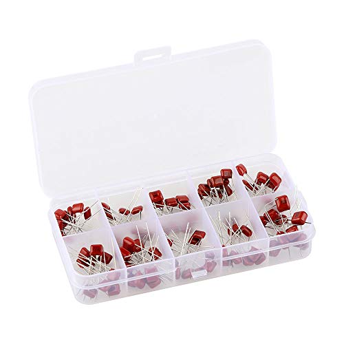 100pcs Capacitores de filme de poliéster de 100pcs kit de sortimento CAPACITOR CBB Conjunto 10 Valor 10NF a 470NF