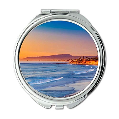 Espelho, espelho de viagem, praia bonita Califórnia, espelho de bolso, espelho portátil