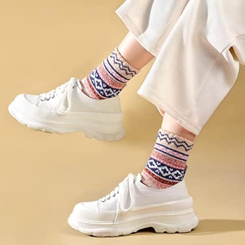 5 pares meias de lã - meias de lã quentes confortáveis ​​para mulheres, meias de lã Mulheres, meias de inverno femininas vintage,