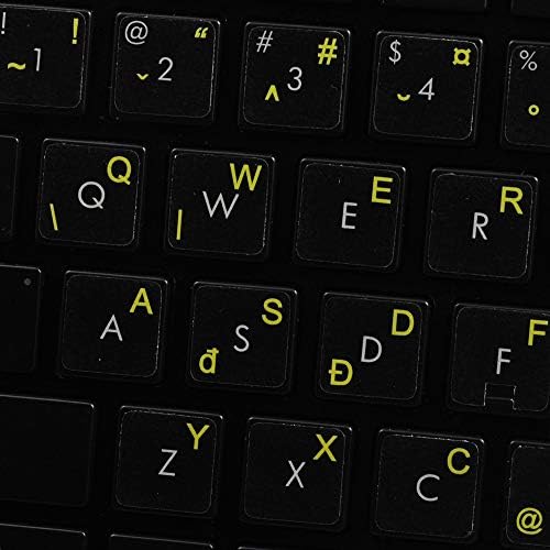 Rótulos do teclado romeno do 4Keyboard em fundo transparente com letras amarelas