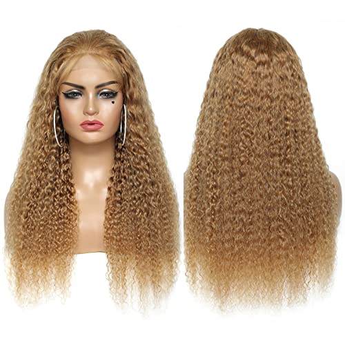 Kafeier 27 Cabelo de peruca frontal de renda Pré -penhas de mel loira peruca suíça renda invisível cachear 4x4 perucas