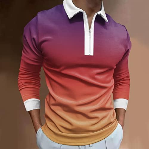 Xxbr masculino 1/4 zip de camisas pólo, outono inverno manga longa rua Retro gradiente de golfe tops casuais camisa de designer de
