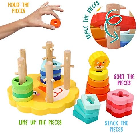 Boxiki Kids Montessori Wooden Shape Toy - Desenvolva habilidades de contagem, forma e reconhecimento por 18 meses+ crianças pequenas