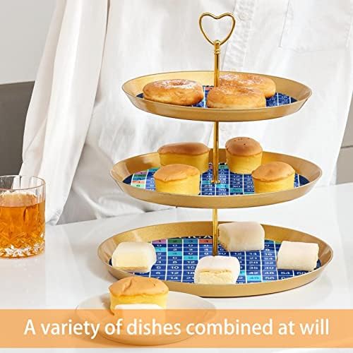 Torre de sobremesa de exibição de cupcakes, plástico de 3 pastelaria em camadas de porção de ouro, tabela de multiplicação Torre