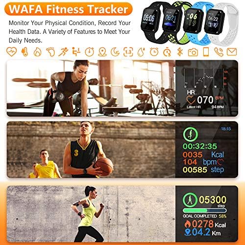 WAFA Fitness Tracker com monitor de pressão arterial da freqüência cardíaca, relógio inteligente esportivo à prova d'água,
