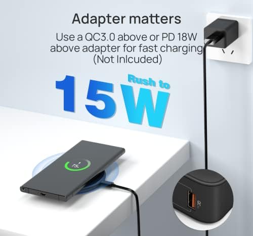EAZPower sem fio carregador de telefone para iPhone e Samsung, bloco de carregamento sem fio de 15W Max compatível com PopSocket/OtterBox/Casos