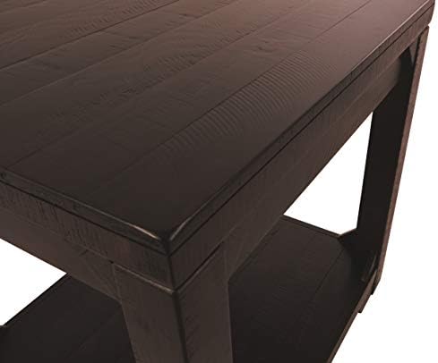 Design de assinatura de Ashley Rogness Rustic Square Table com prateleira de piso, marrom escuro com acabamento angustiado