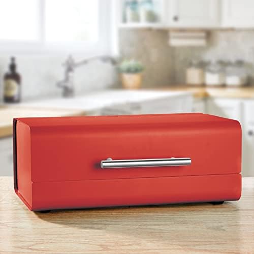 Mdesign Metal Bread Box Bin com tampa articulada - para bancada de cozinha, ilha e despensa - armazenamento de grande capacidade, design de inspiração vintage - Contêiner de armazenamento multiuso para casa - vermelho